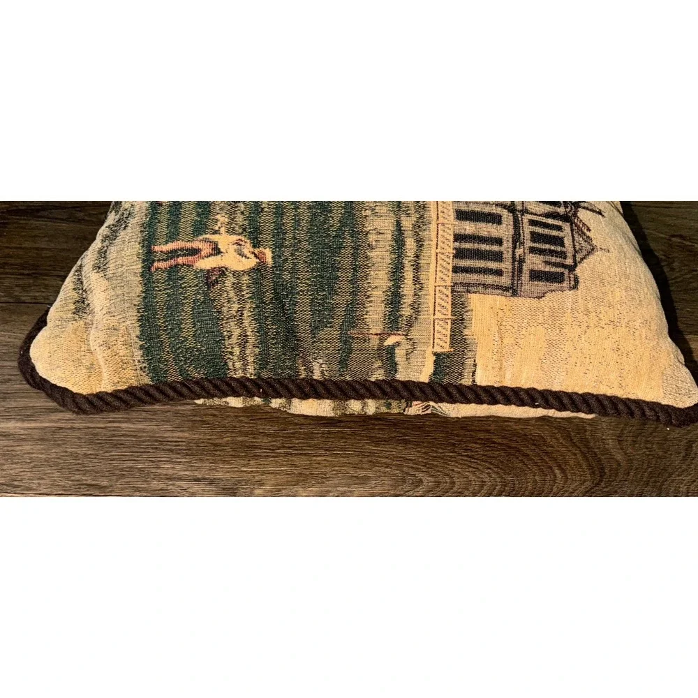 Vtg Ashford Court Jacquard Corded Golf At The Estate Accent Pillow 16 X 16